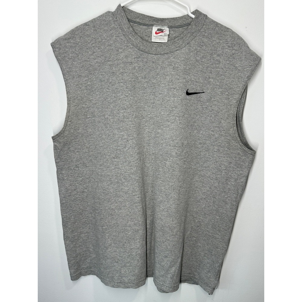 Vintage 90s Nike Cut Sleeve Tank‎ Top Swoosh Shirt Gray - Large